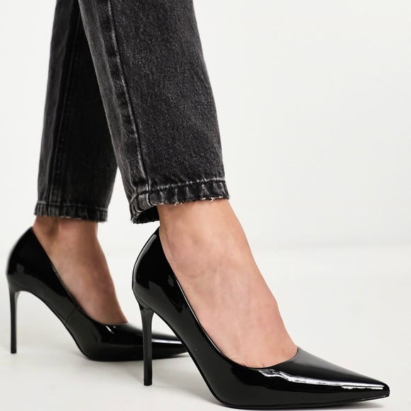 ASOS DESIGN Paphos pointed high heeled stiletto pumps in black patent NWT - Picture 4 of 11